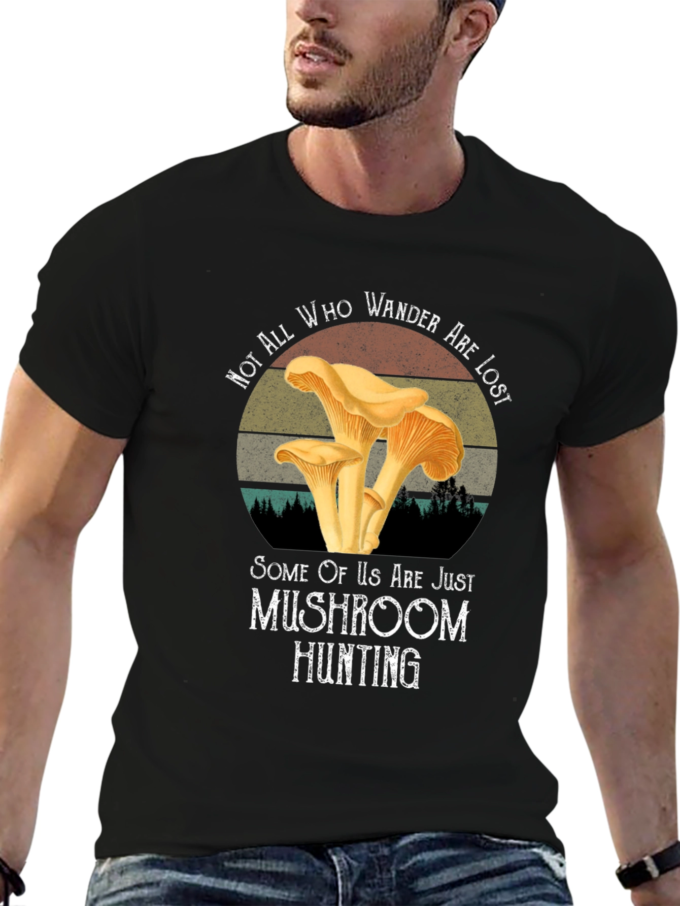 Black Mushroom Hunting T-Shirt - Not All Who Wander Are Lost view 6