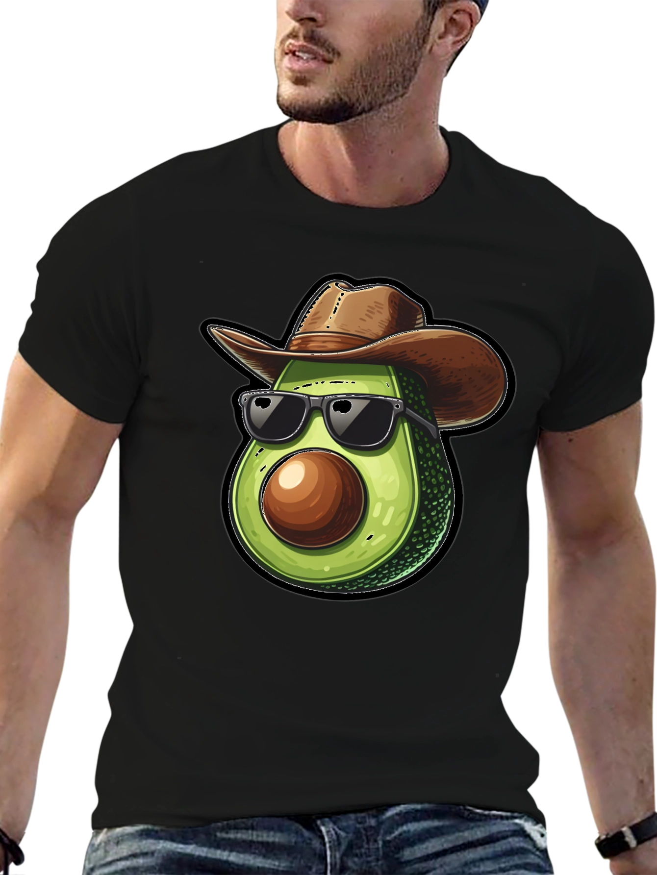 Black Cool Avocado Cowboy Black T-Shirt view 6