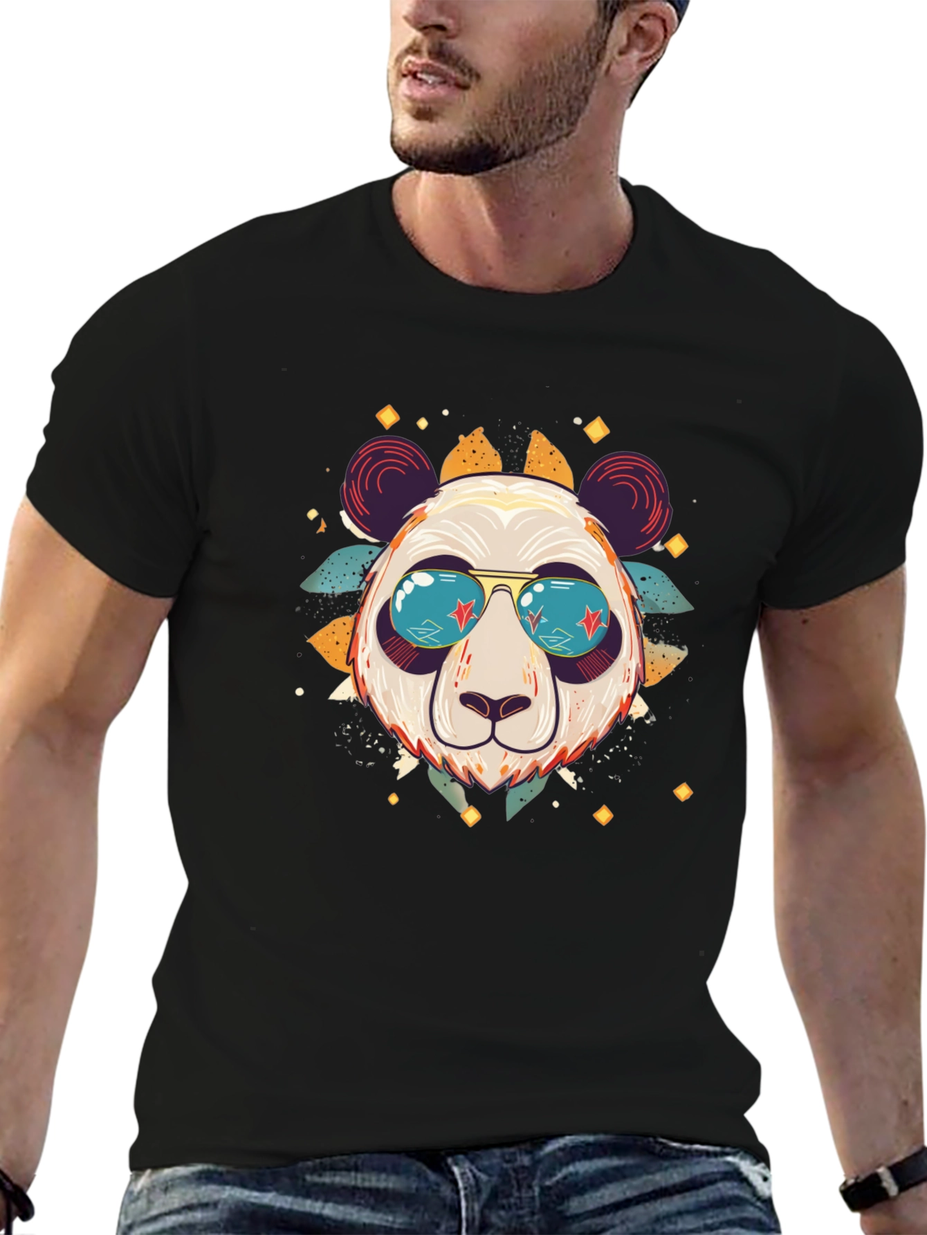 Black Cool Panda Graphic Tee view 6