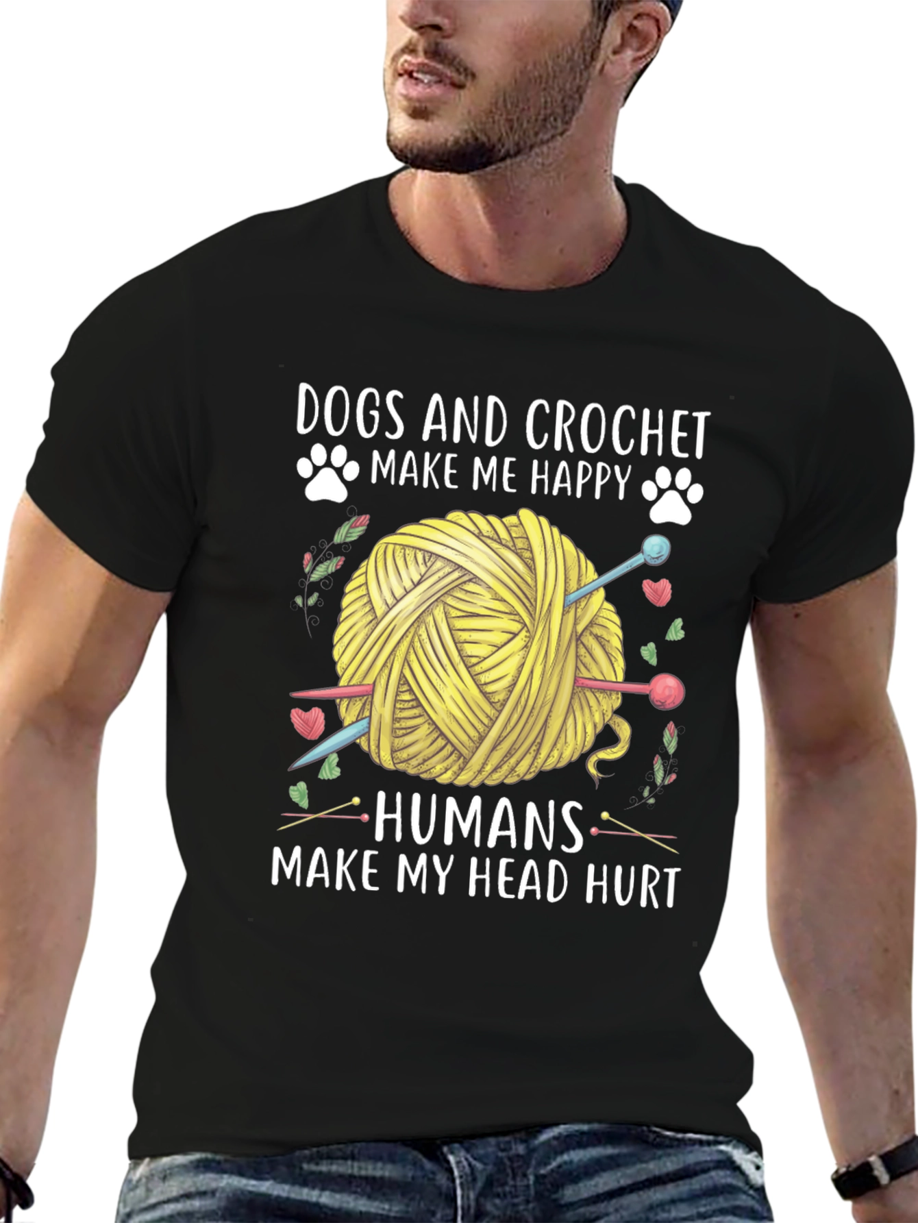 Black Dogs & Crochet Make Me Happy T-Shirt view 6
