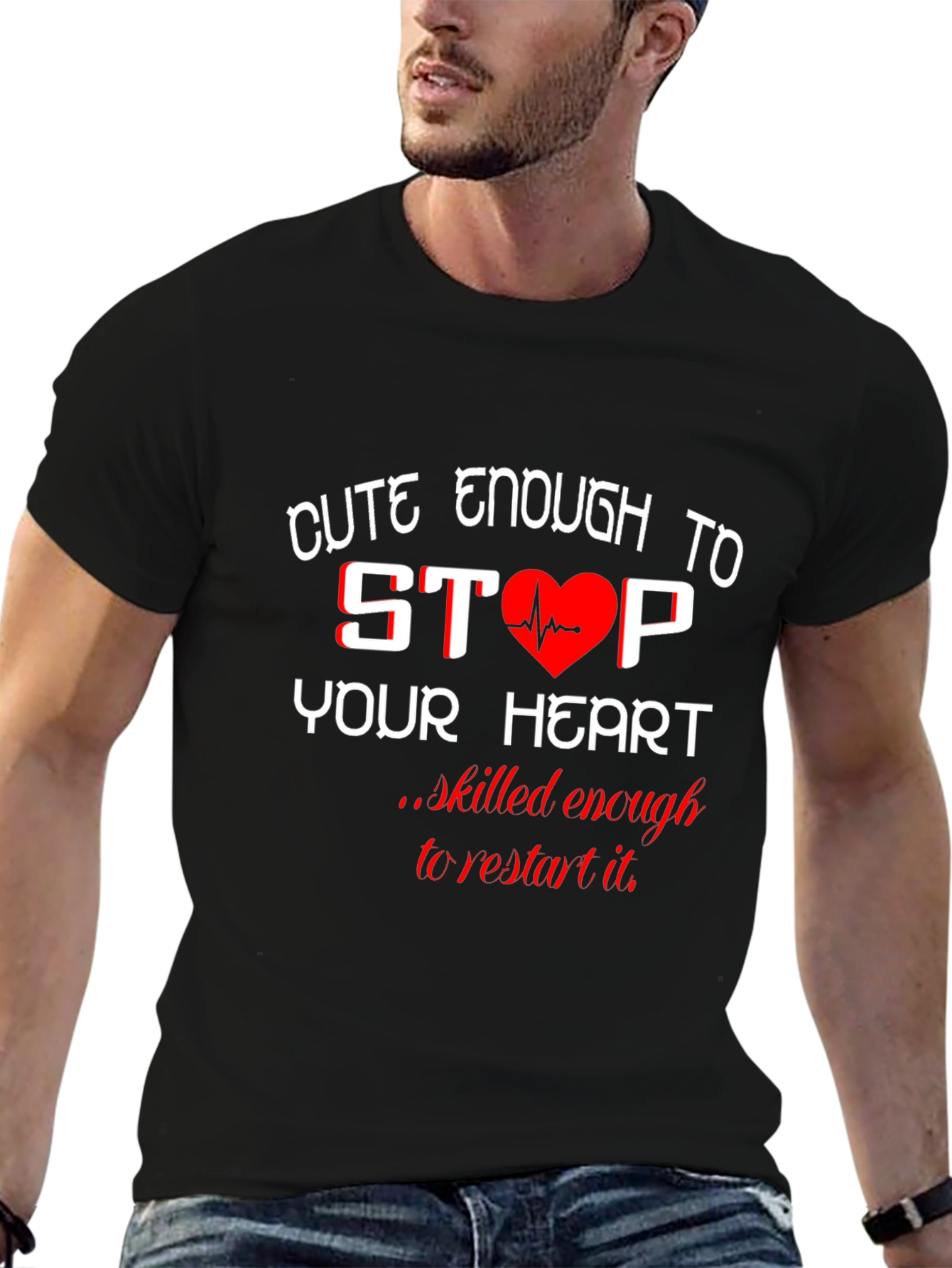 Black Cute Enough to Stop Your Heart Black T-Shirt view 6