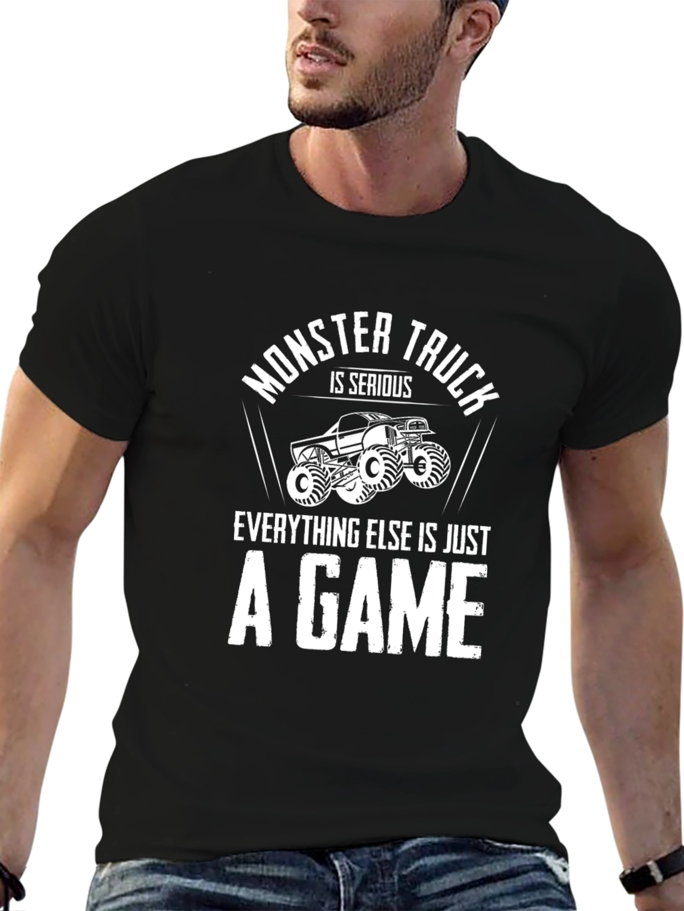 Black Monster Truck Serious Game Graphic Tee - Black view 6