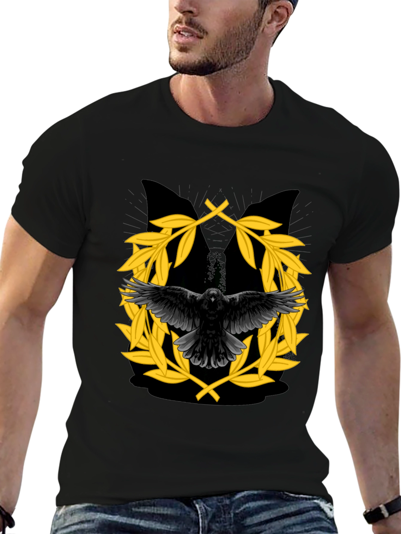 Black Raven & Laurel Wreath Graphic T-Shirt view 6