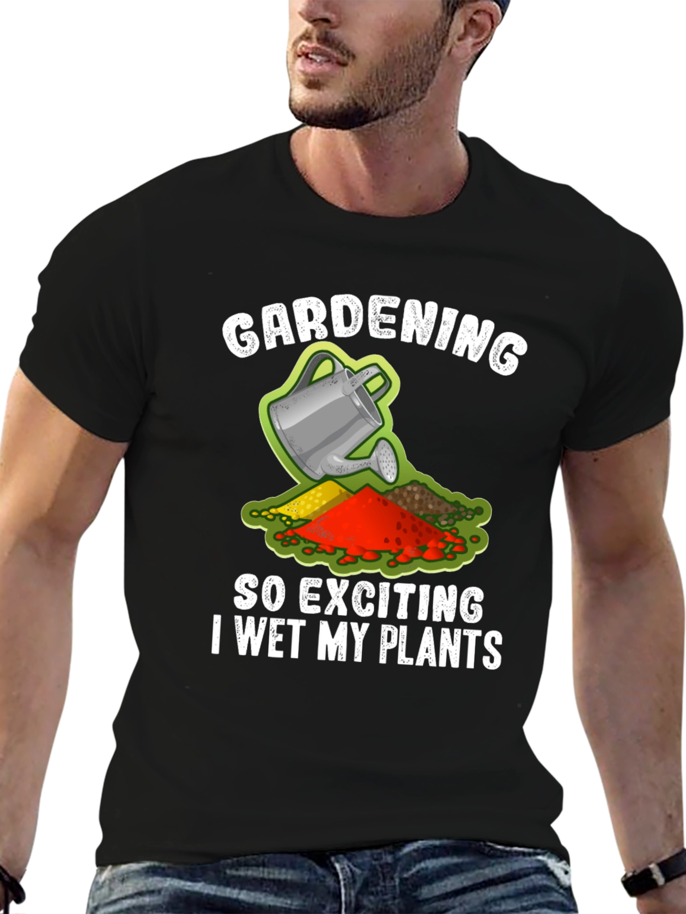 Black Gardening Humor T-Shirt - I Wet My Plants Funny view 6