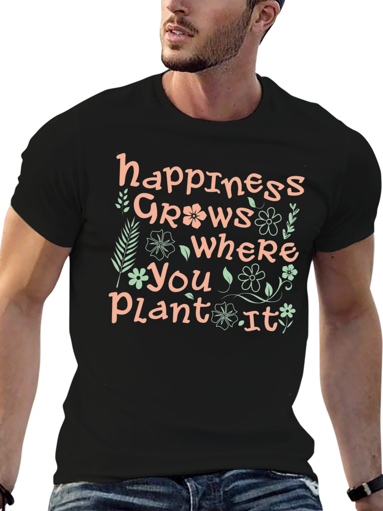 Black Happiness Grows T-Shirt view 6