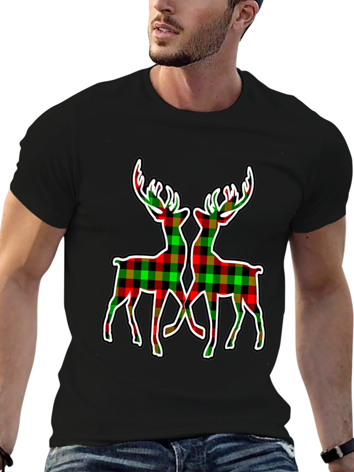 Black Plaid Deer Graphic Tee - Holiday Style view 6