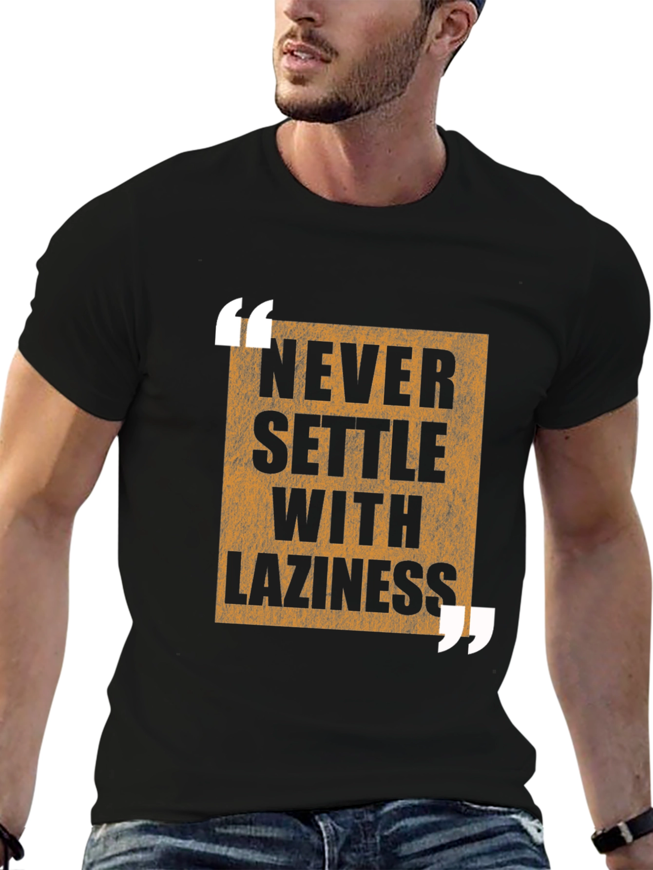 Black Never Settle with Laziness T-Shirt view 6