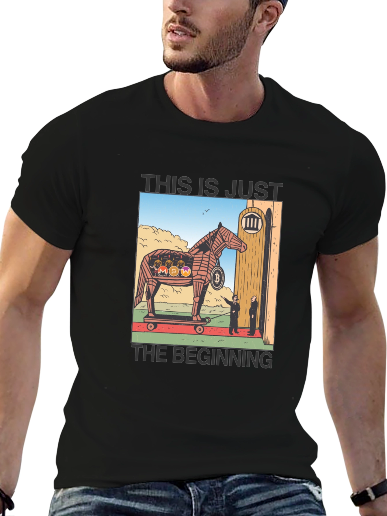 Black Crypto Trojan Horse T-Shirt - Bitcoin & Altcoins view 6