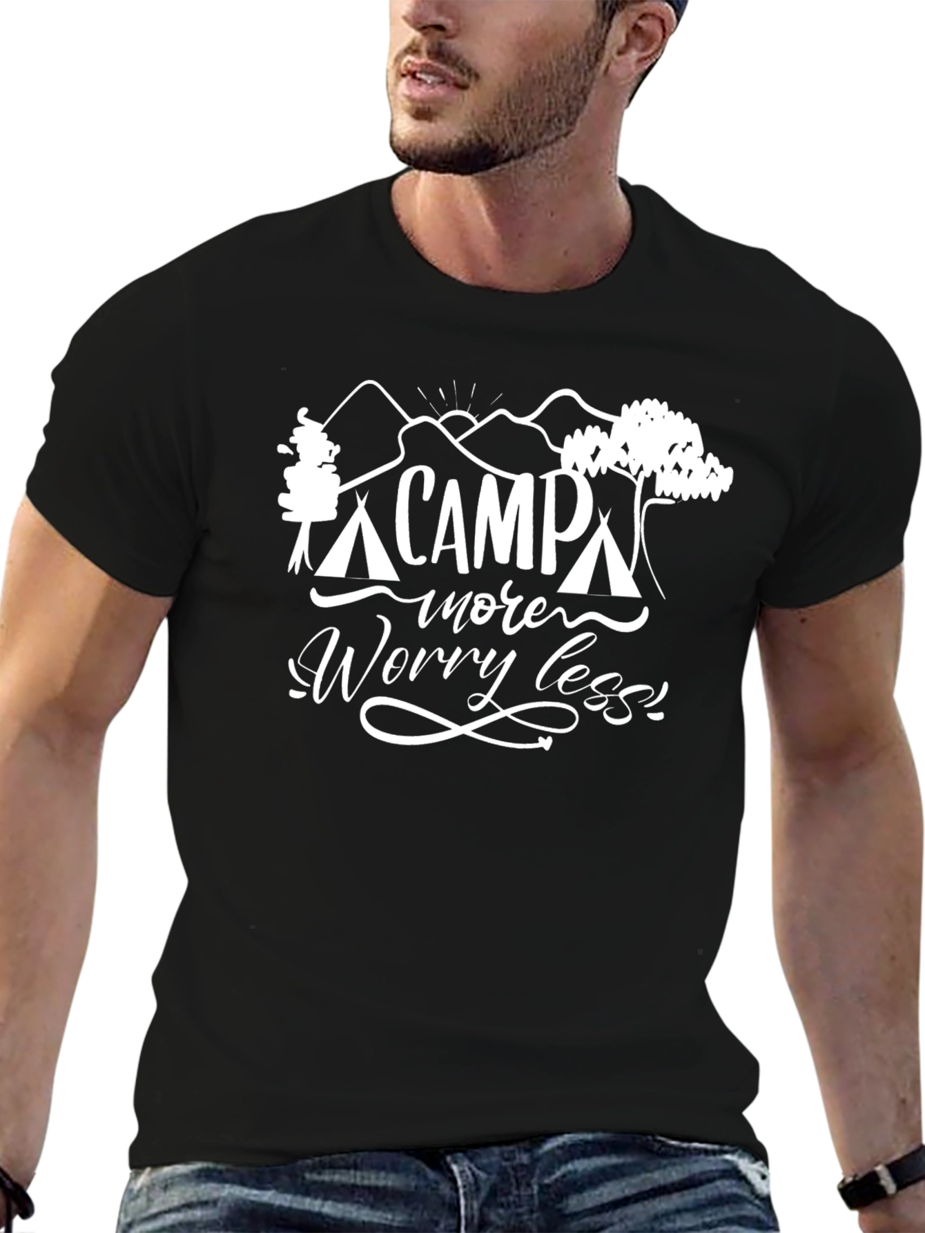 Black Camp More Worry Less Graphic T-Shirt - Black view 6