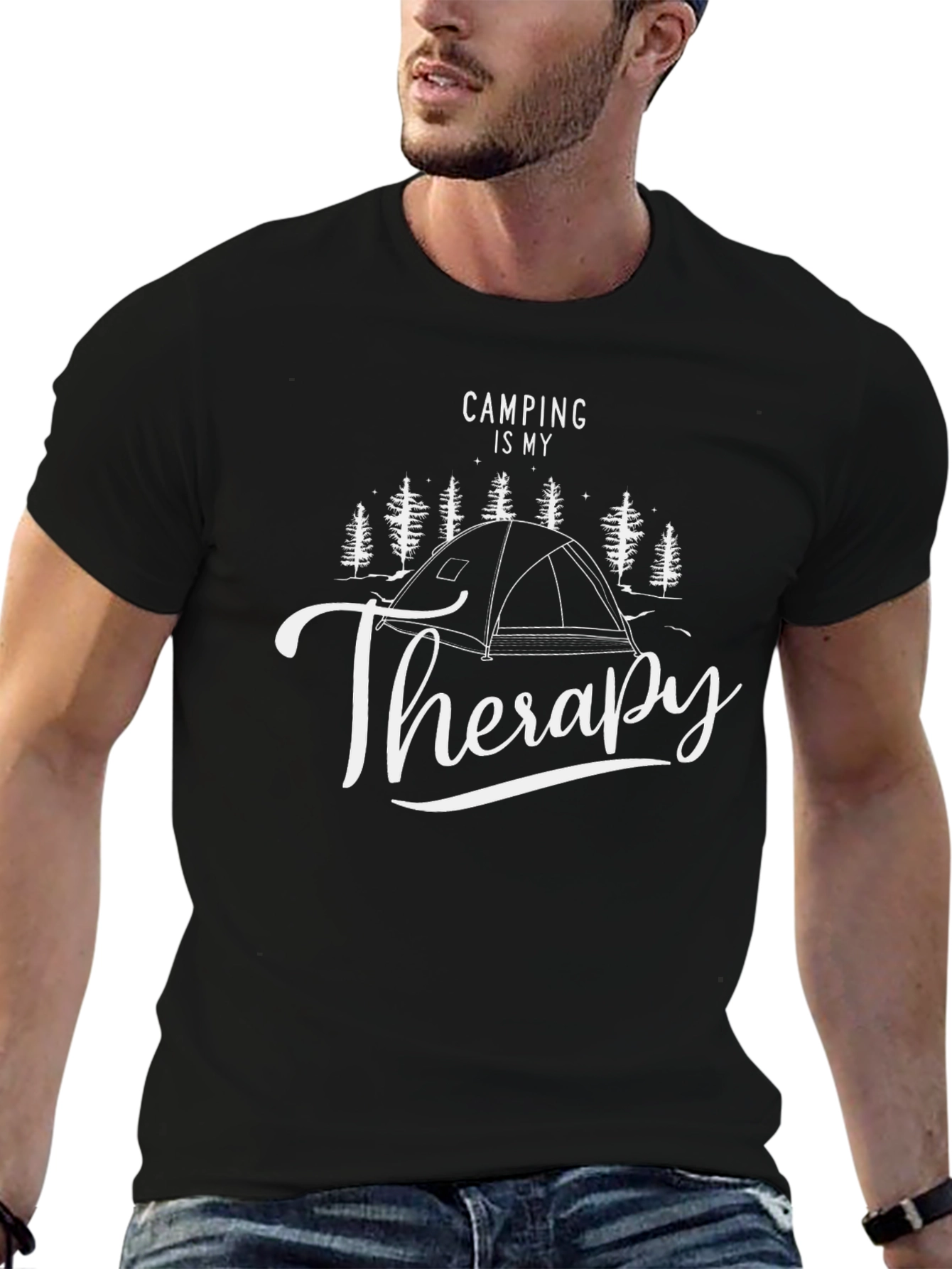 Black Camping is My Therapy Graphic Tee - Black Cotton T-Shirt view 6