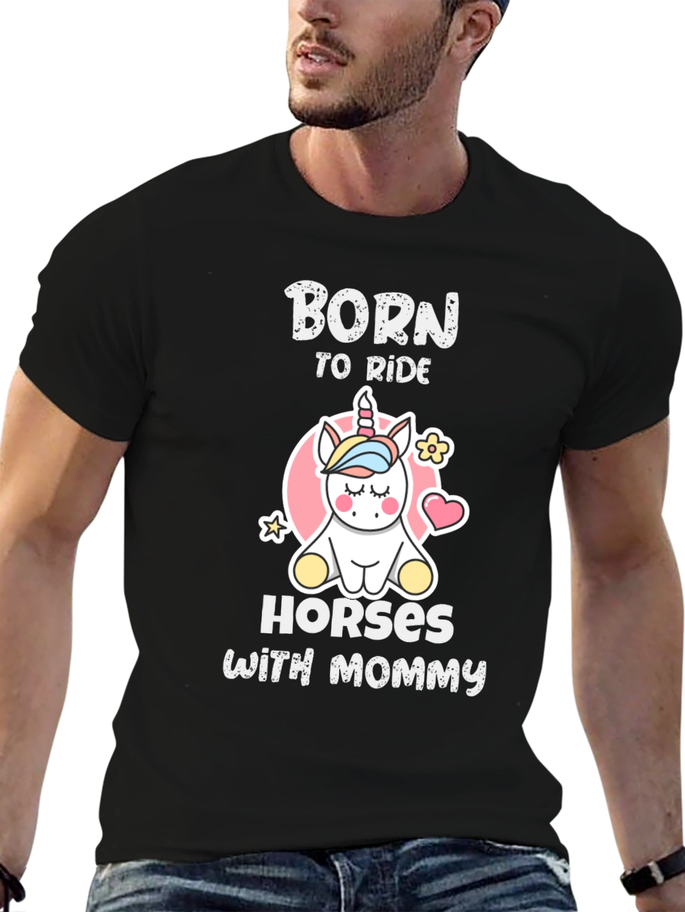 Black Born To Ride Horses With Mommy T-Shirt view 6