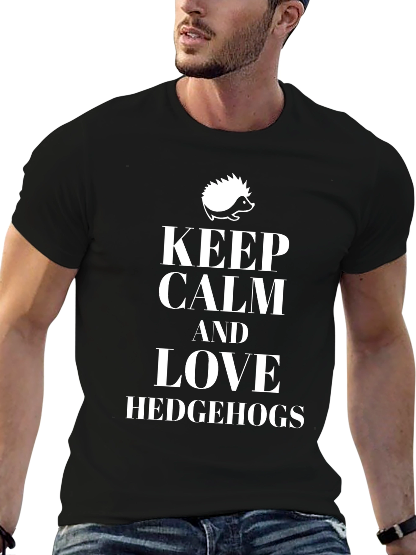 Black Keep Calm and Love Hedgehogs T-Shirt view 6
