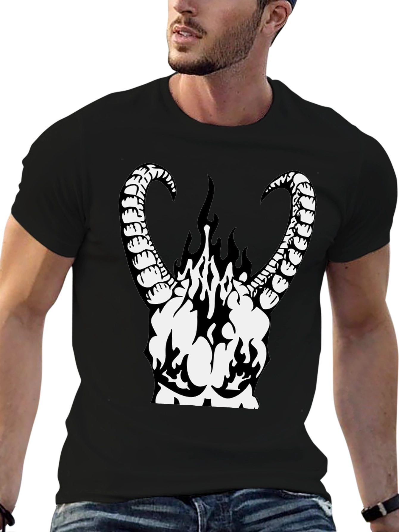 Black Infernal Horns Graphic T-Shirt - Black Cotton Tee view 6