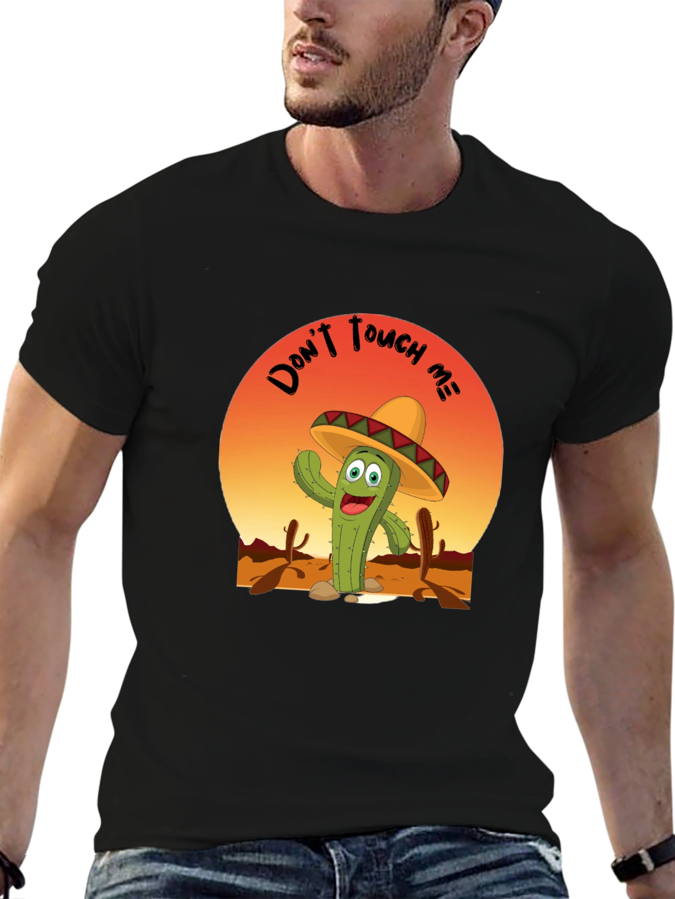 Black Funny Cactus 'Don't Touch Me' T-Shirt view 6