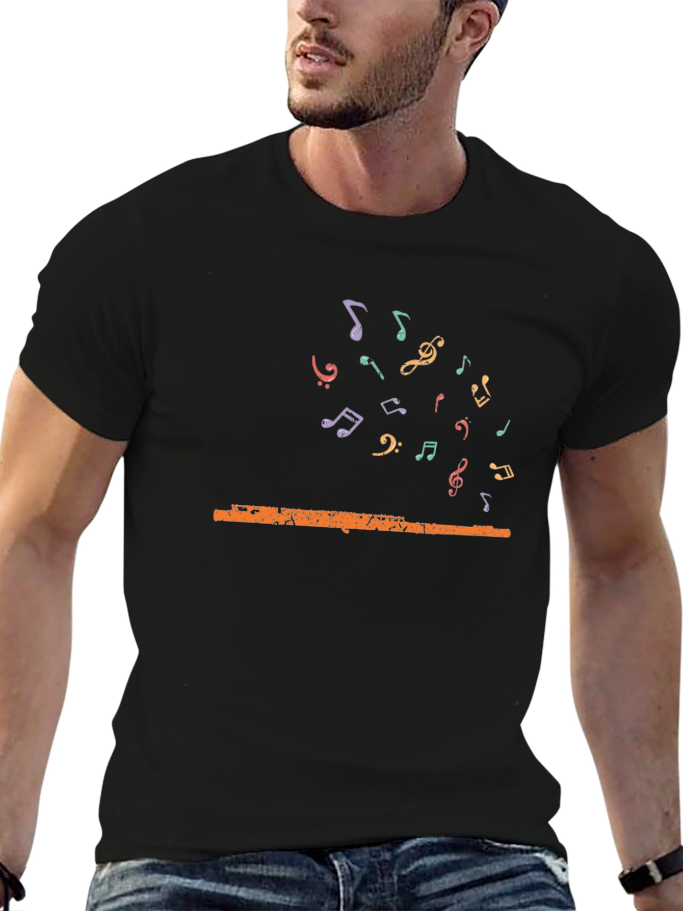 Black Musical Flute Graphic Tee - Unisex Black T-Shirt view 6