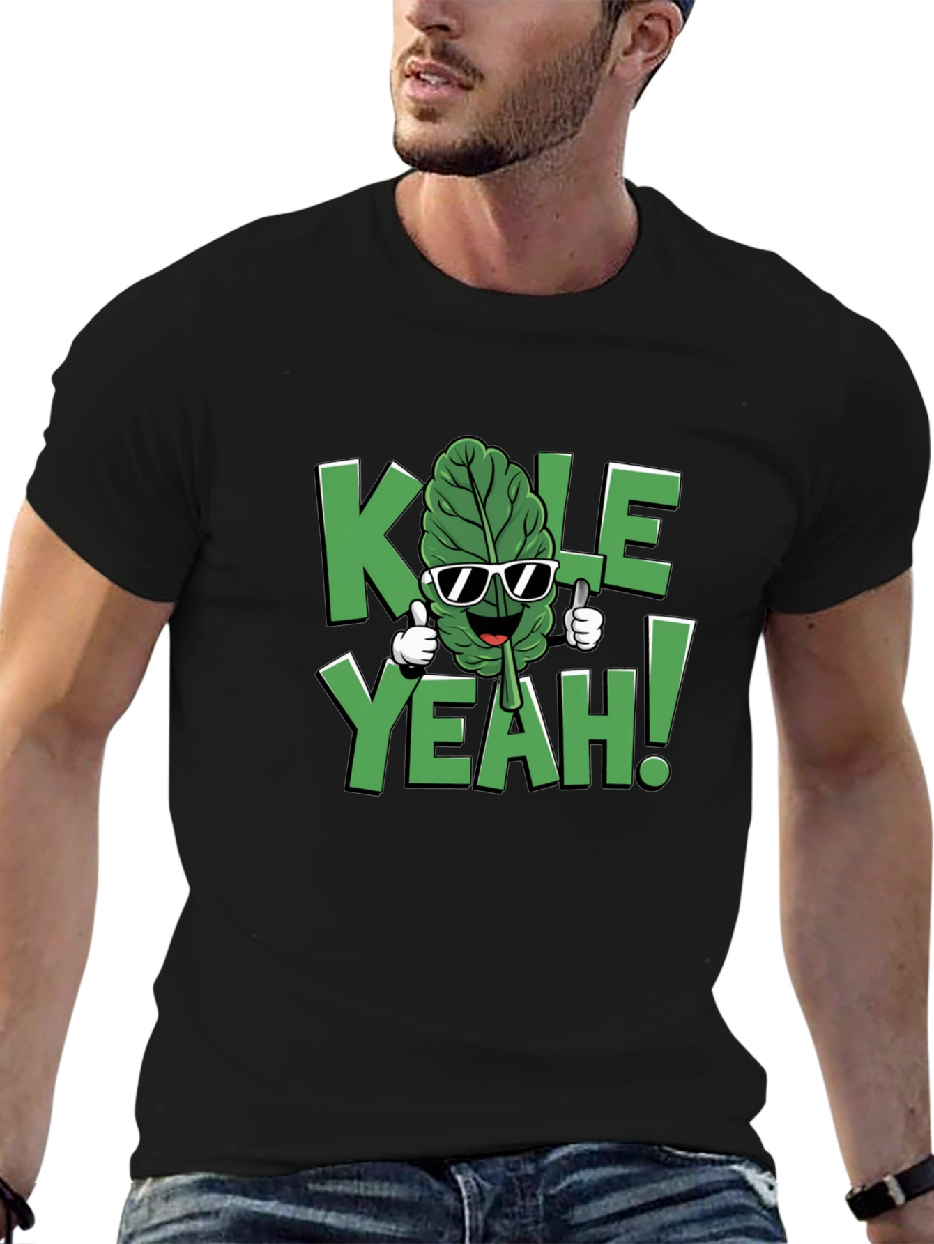 Black KALE YEAH! Graphic T-Shirt - Funny Vegan Tee view 6