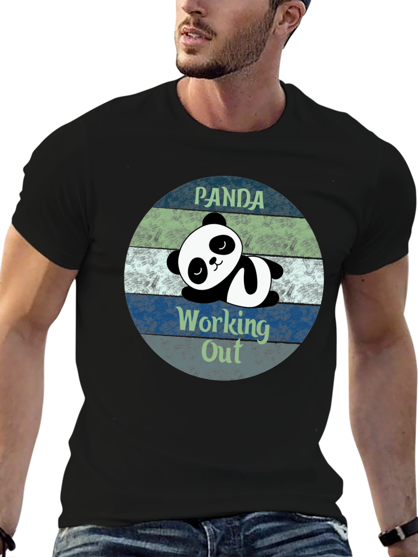 Black Panda Working Out Funny T-Shirt view 6