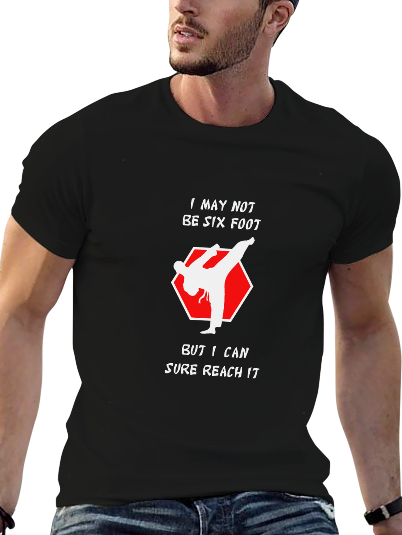 Black Reach It Funny Karate T-Shirt view 6