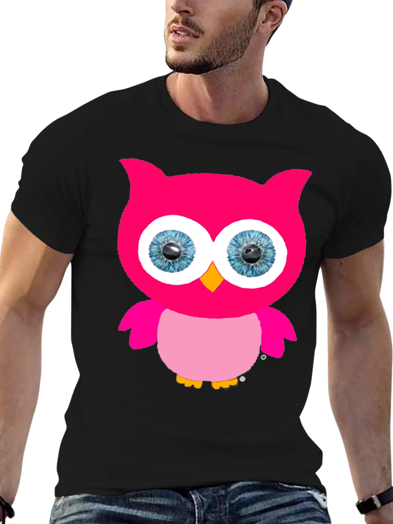 Black Owl Graphic Print Crew Neck T-Shirt view 6