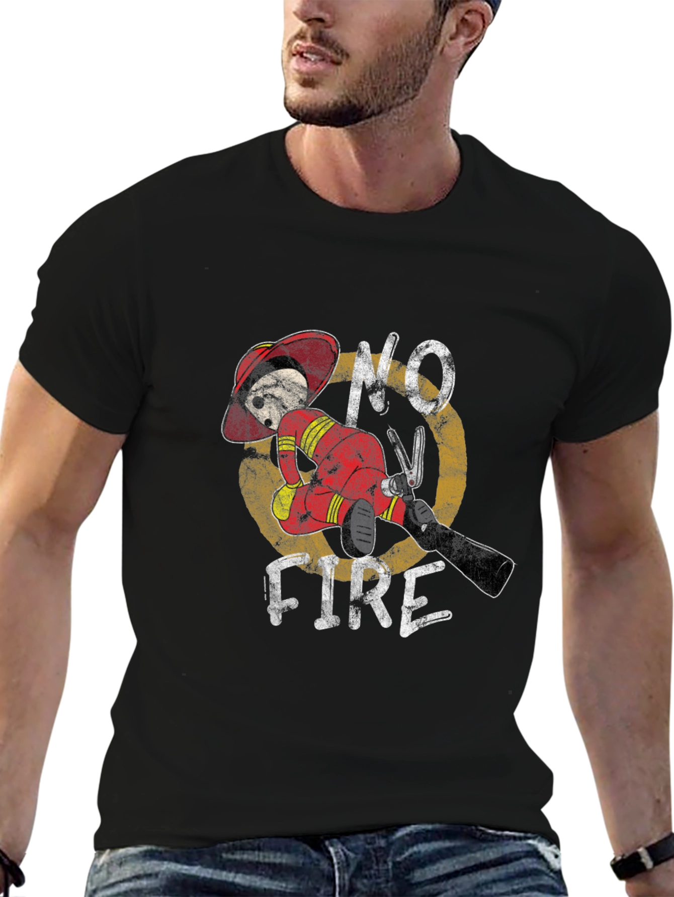 Black No Fire Graphic Tee - Firefighter Humor T-Shirt view 6