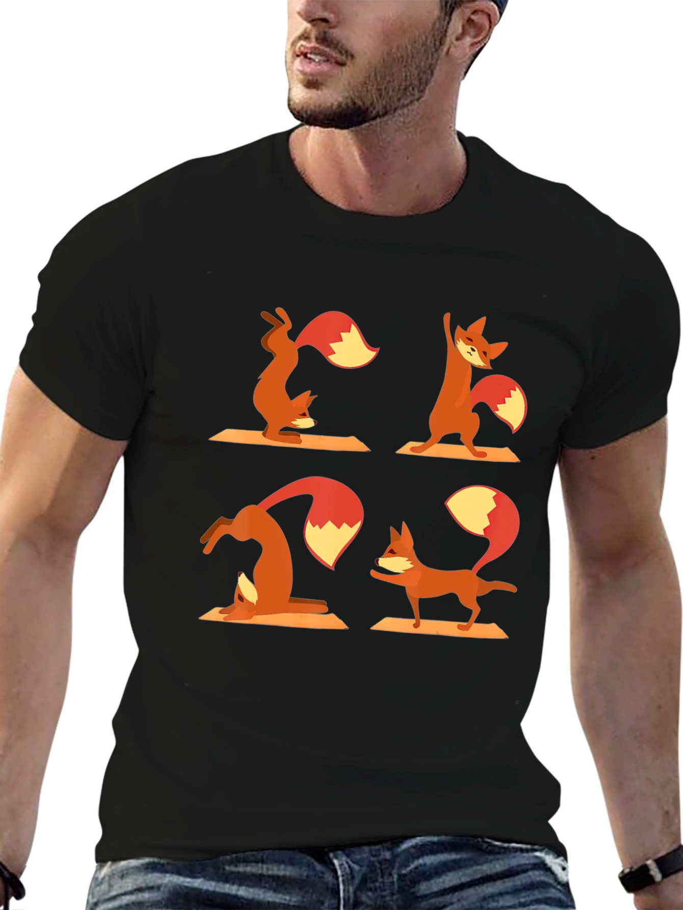 Black Yoga Fox T-Shirt - Black Cotton Graphic Tee view 6