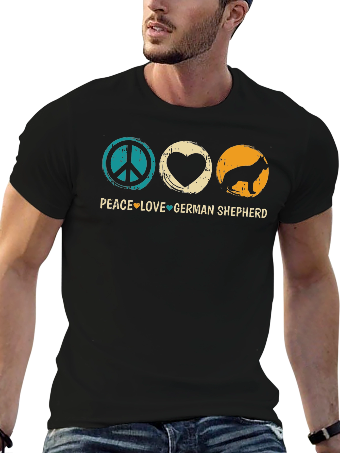Black Peace Love German Shepherd T-Shirt view 6