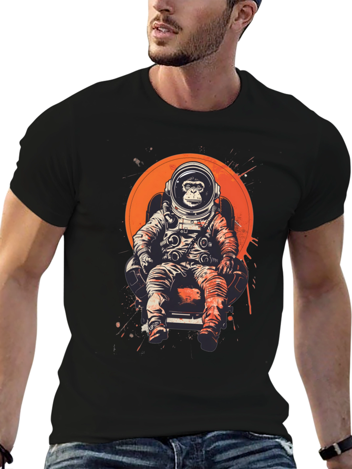 Black Astronaut Monkey T-Shirt - Space Chimpanzee Tee view 6