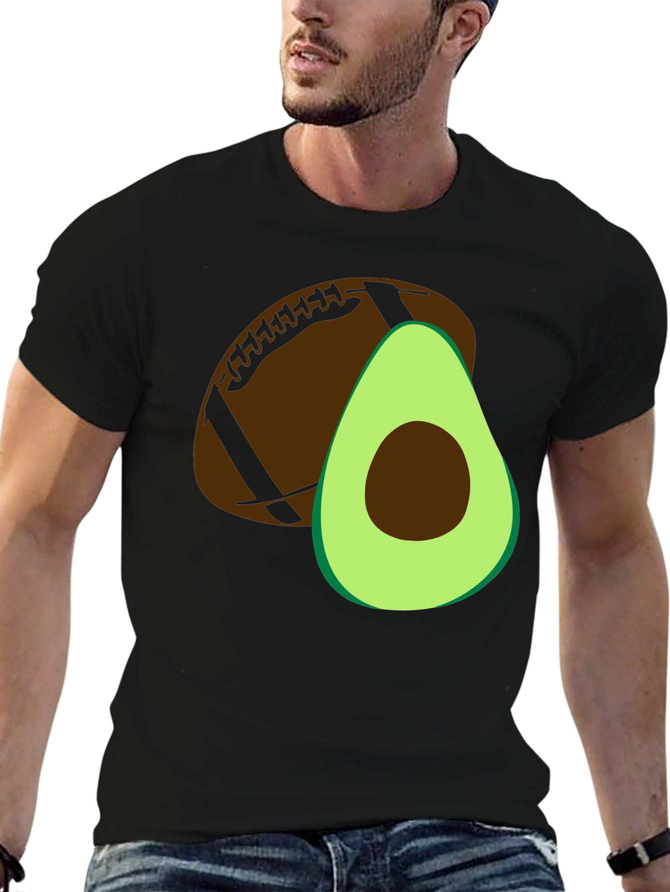 Black Avocado Football Graphic Tee - Casual Mens T-Shirt view 6