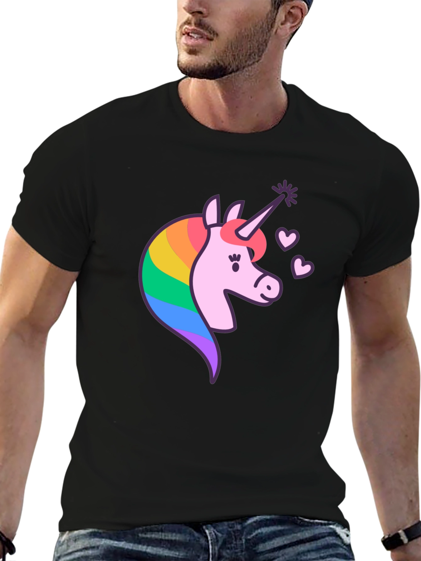 Black Unicorn Graphic T-Shirt - Magical Rainbow Design view 6