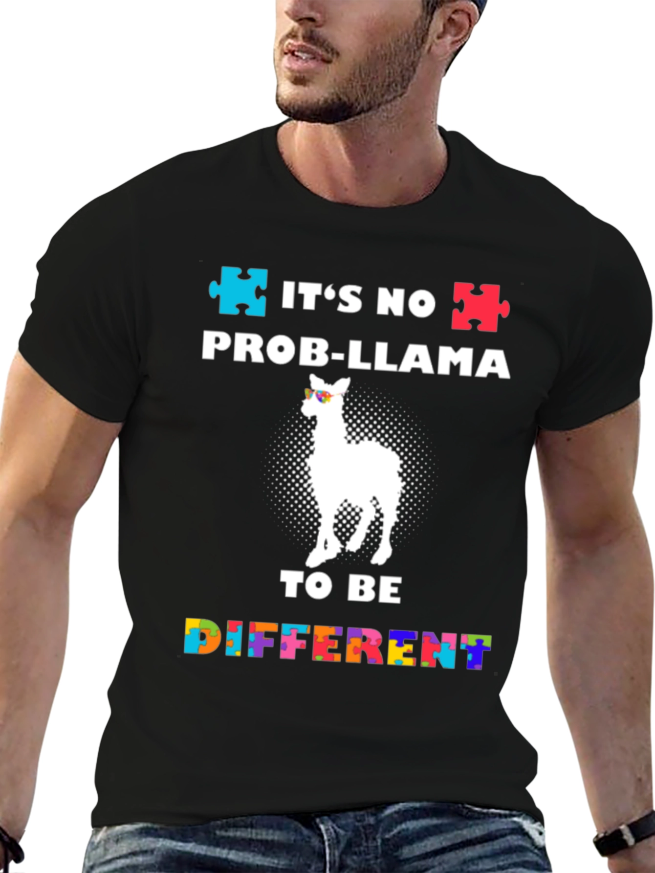 Black Autism Awareness Prob-Llama T-Shirt view 6