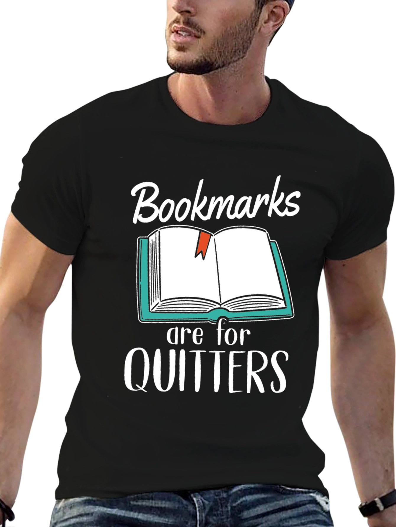 Black Bookmarks Are For Quitters T-Shirt - Funny Book Lover Tee view 6