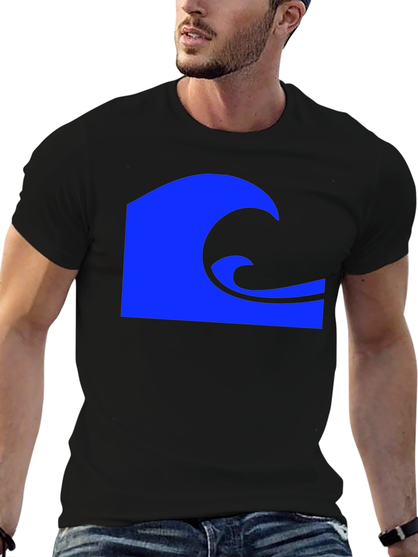 Black Blue Wave Graphic Black T-Shirt view 6