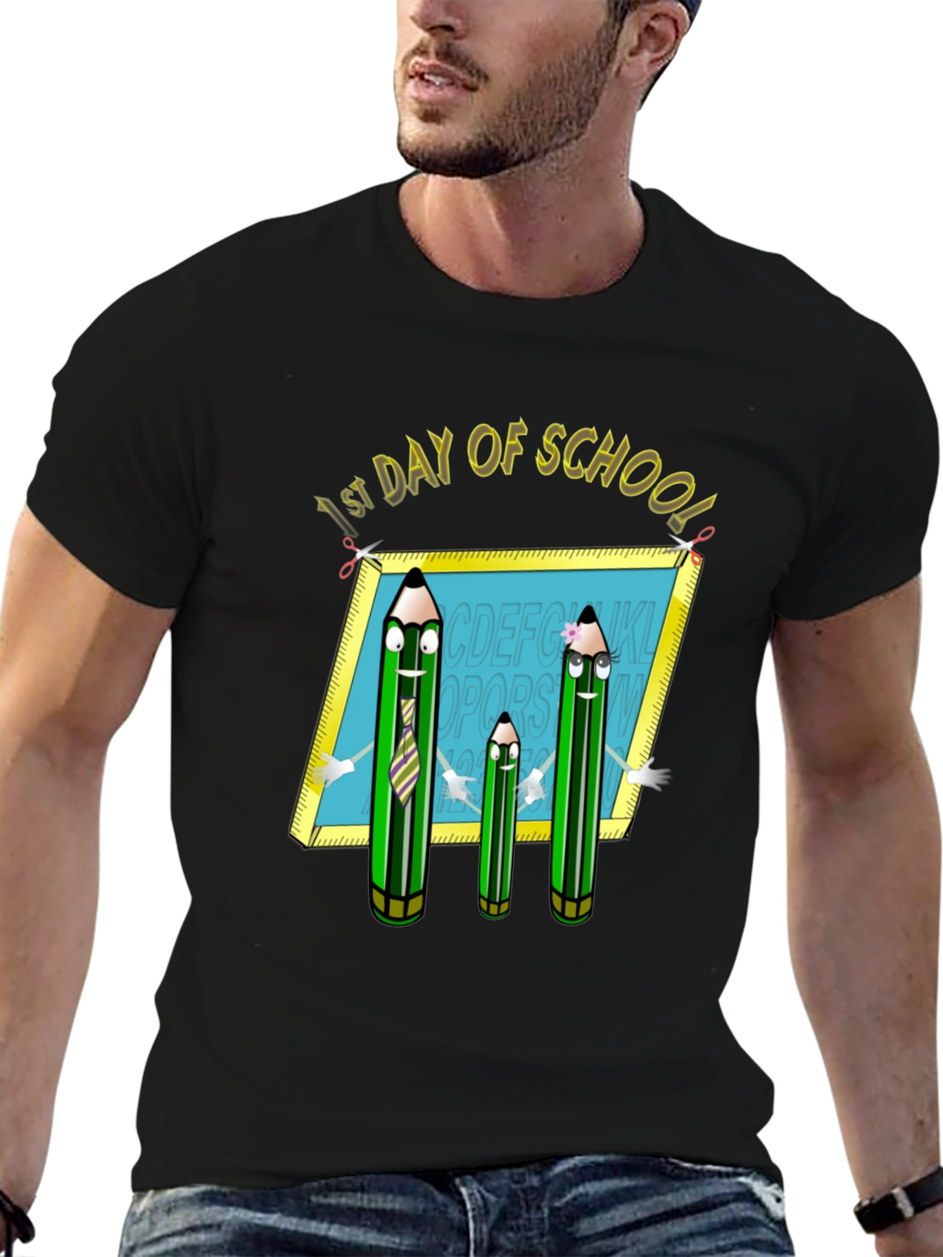Black First Day of School T-Shirt: Animated Pencils view 6