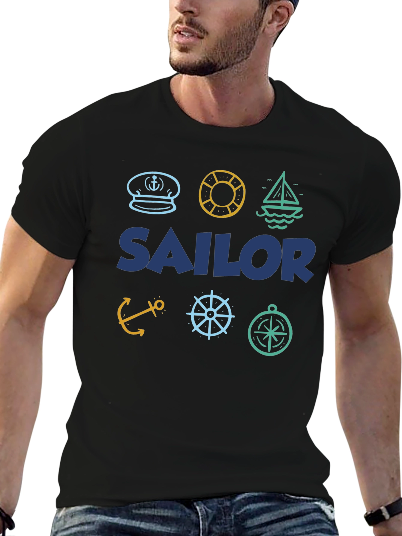Black Sailor Themed T-Shirt | Nautical Design | Menswear view 6