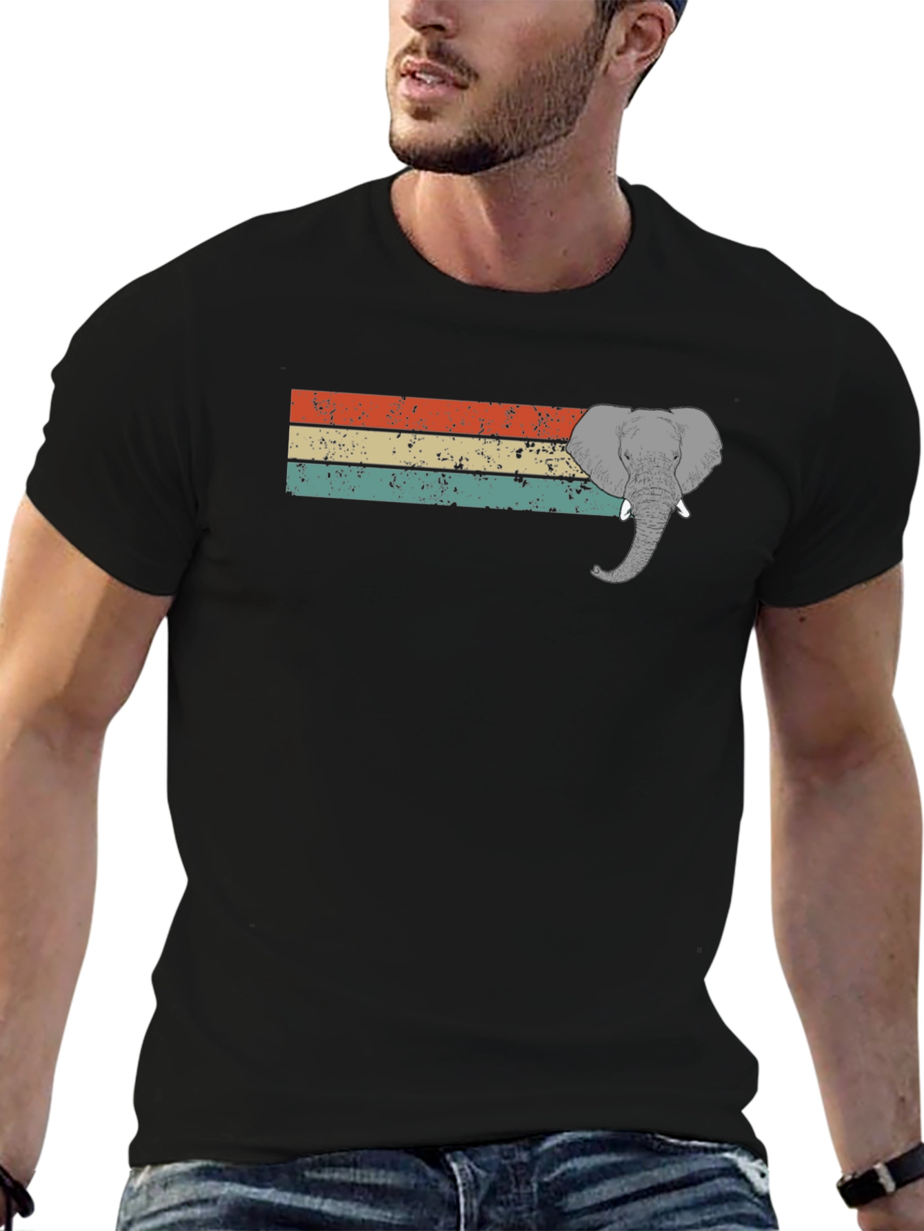 Black Retro Elephant Graphic T-Shirt - Unisex Style view 6
