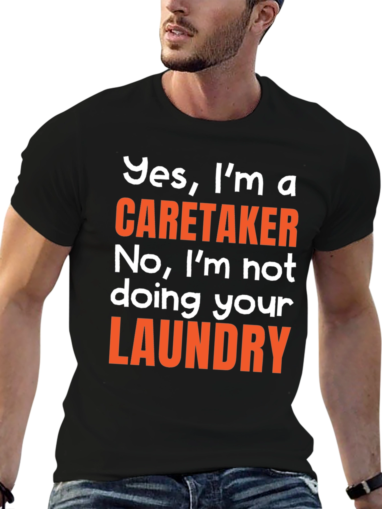 Black Caretaker Funny T-Shirt - Laundry Humor view 6