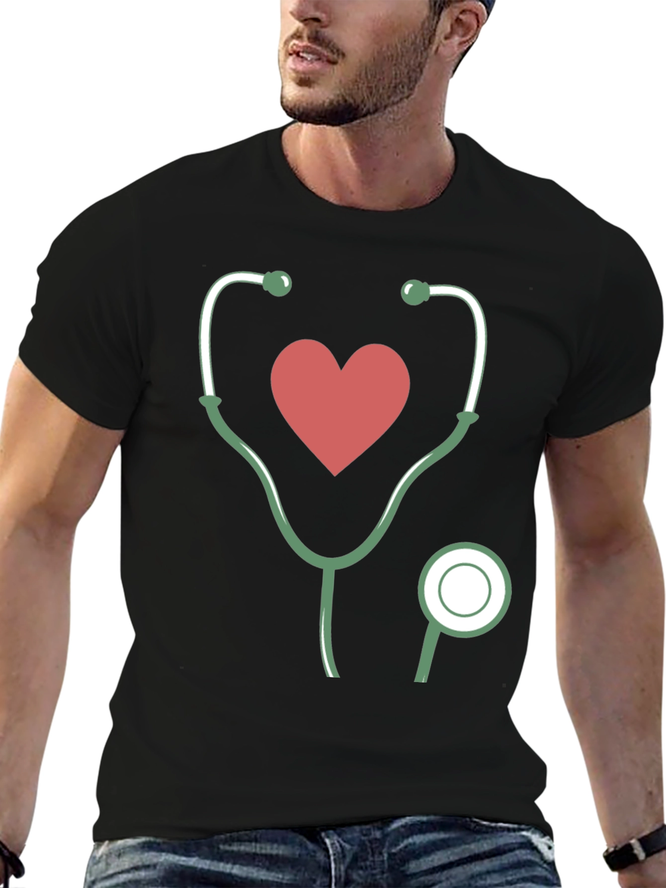 Black Heartbeat Stethoscope Graphic Tee view 6