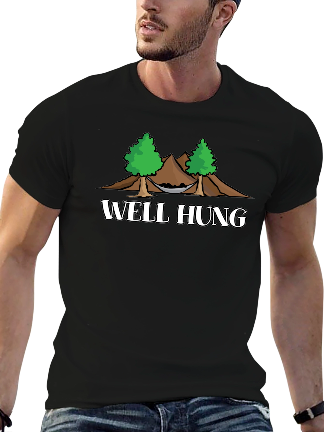 Black Well Hung Hammock T-Shirt - Funny Camping Graphic Tee view 6