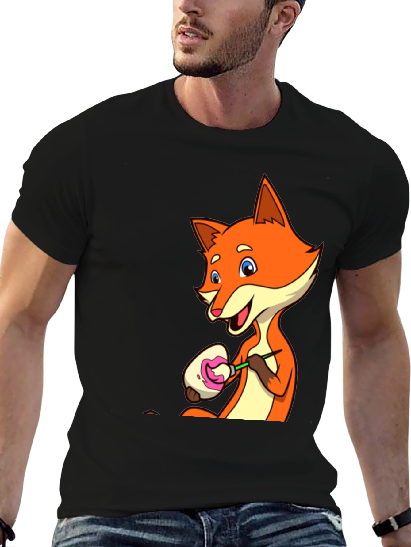 Black Fox Painting Easter Egg Graphic Tee view 6