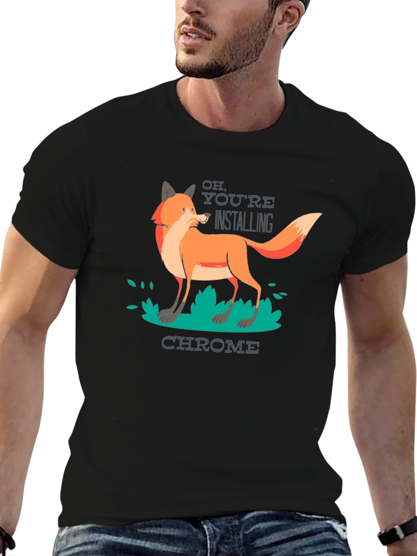 Black Funny Firefox Chrome T-Shirt view 6