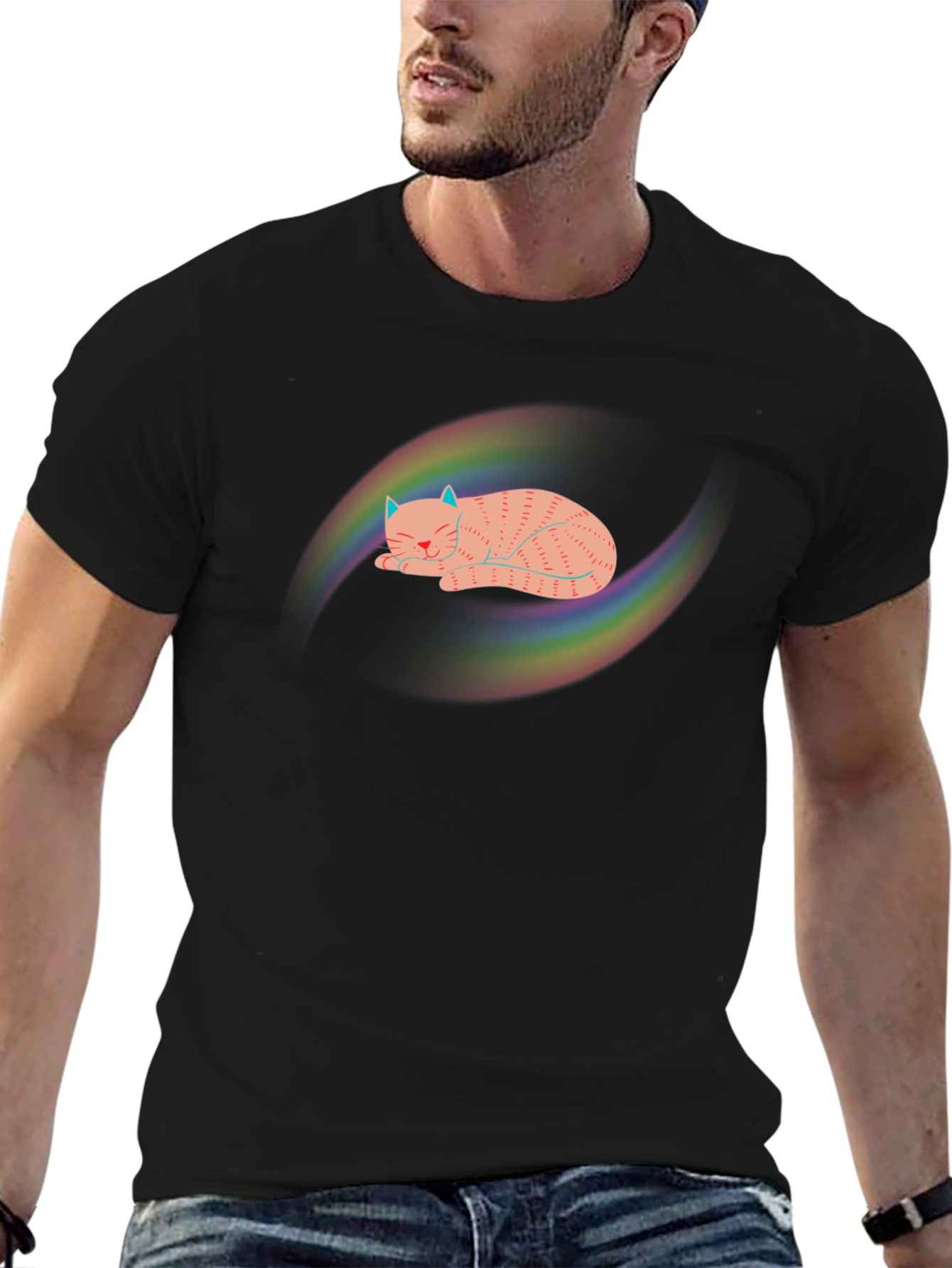 Black Rainbow Cat Graphic T-Shirt - Black view 6