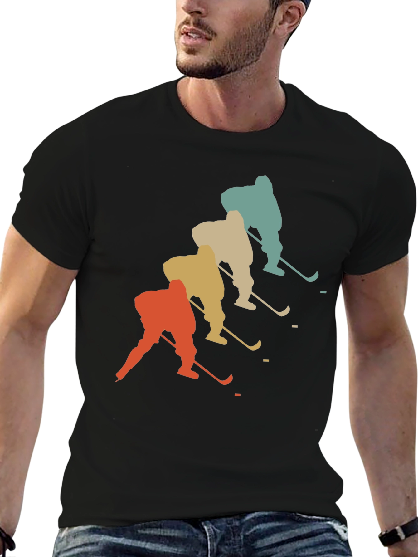 Black Vintage Hockey Player Graphic T-Shirt view 6