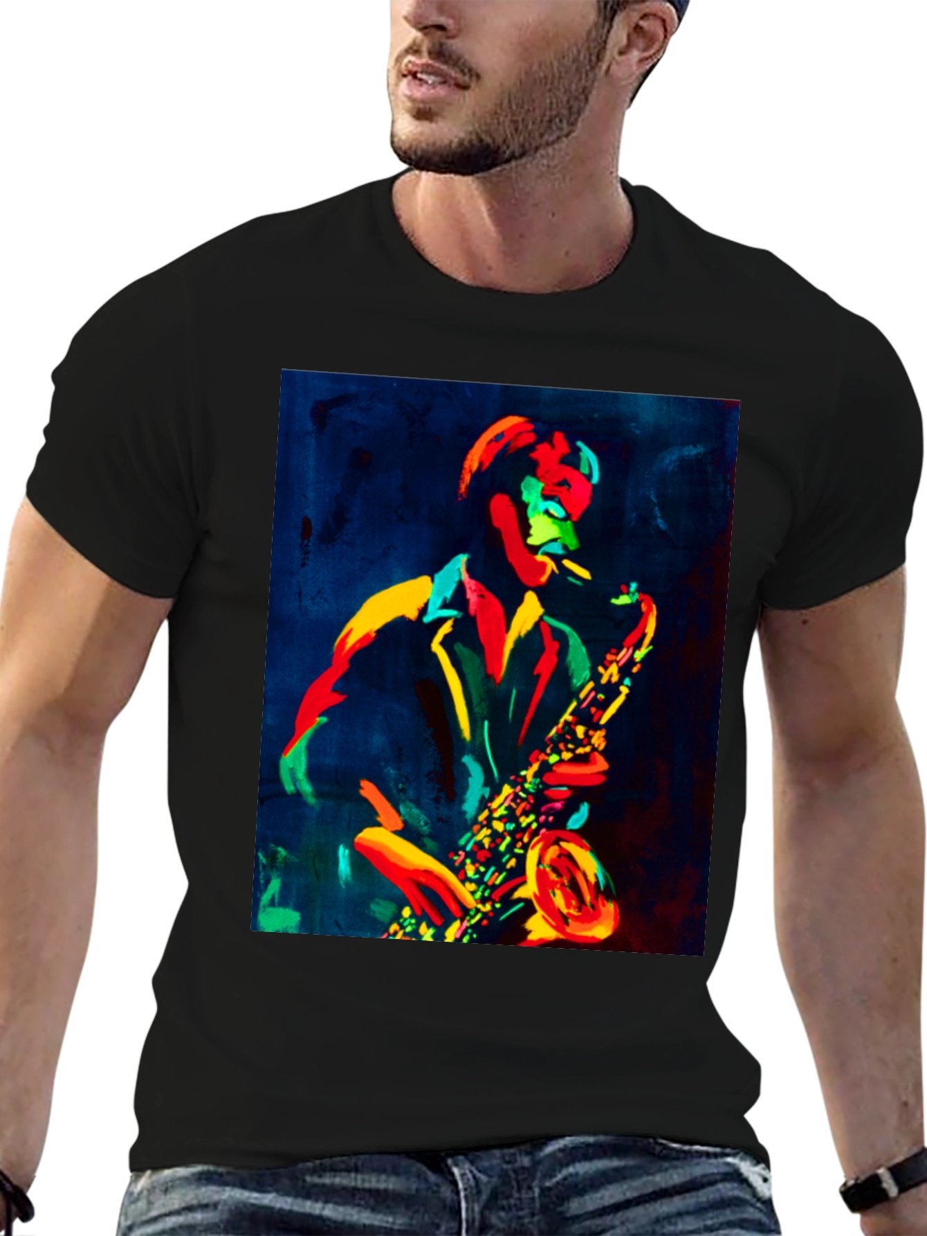 Black Jazz Saxophone Graphic Tee - Cool Music T-Shirt view 6