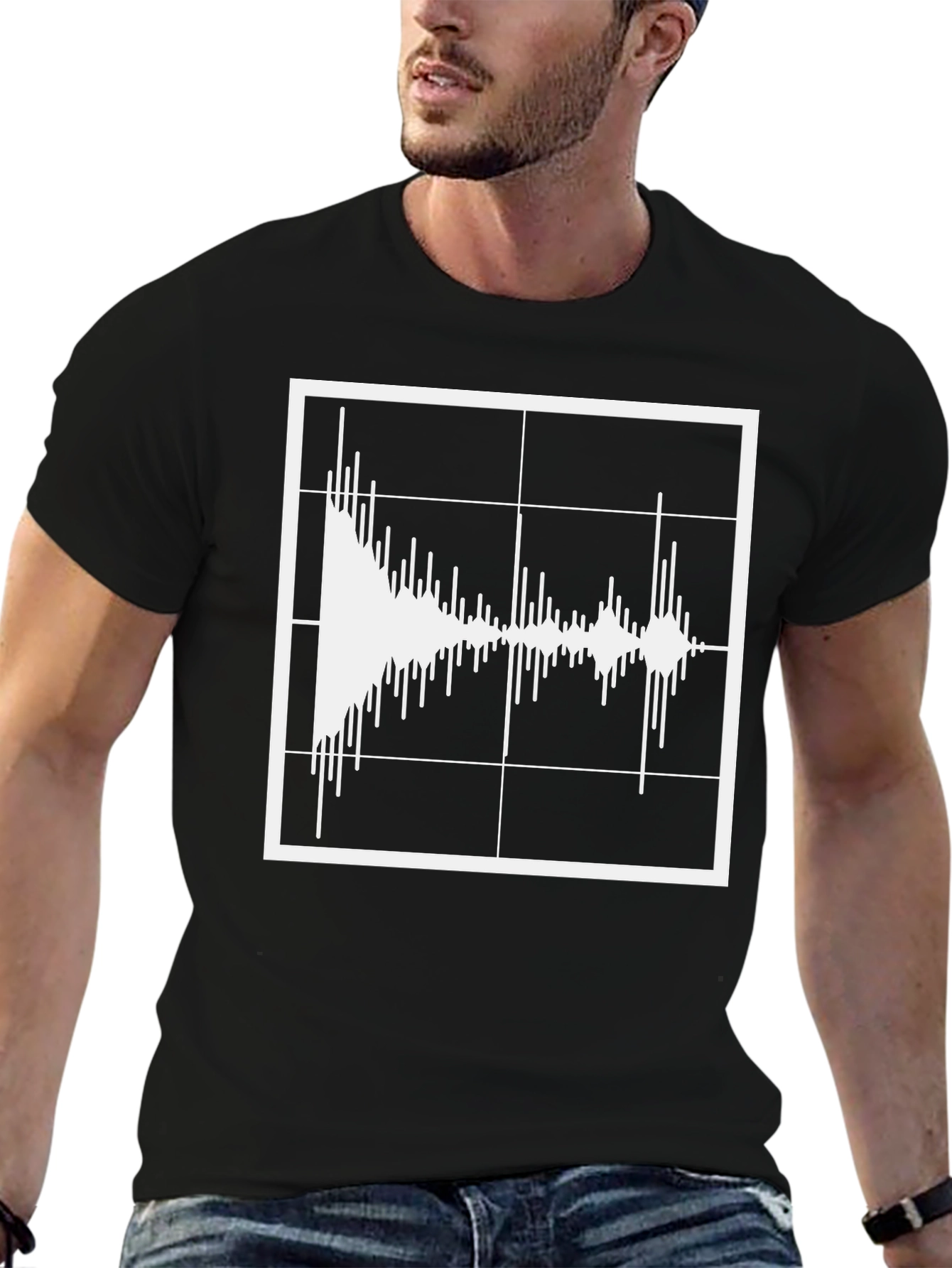 Black Sound Wave Graphic Tee - Modern Black T-Shirt view 6