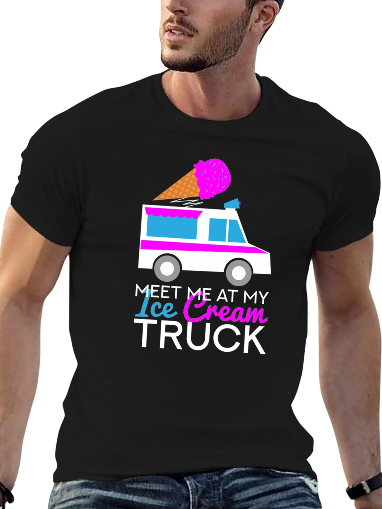 Black Meet Me At My Ice Cream Truck T-Shirt Fun Design view 6