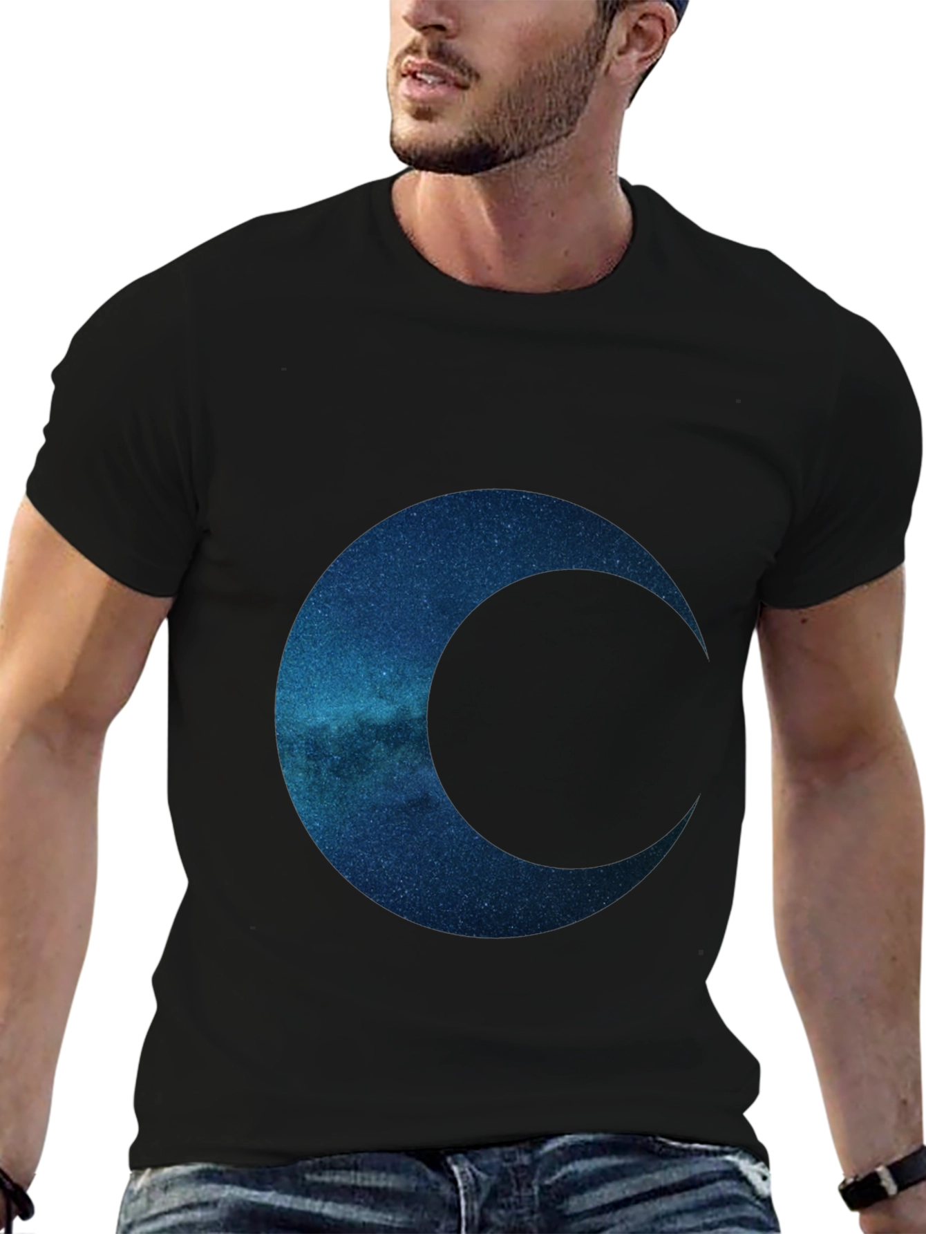 Black Celestial Crescent Graphic Tee - Premium Comfort view 6