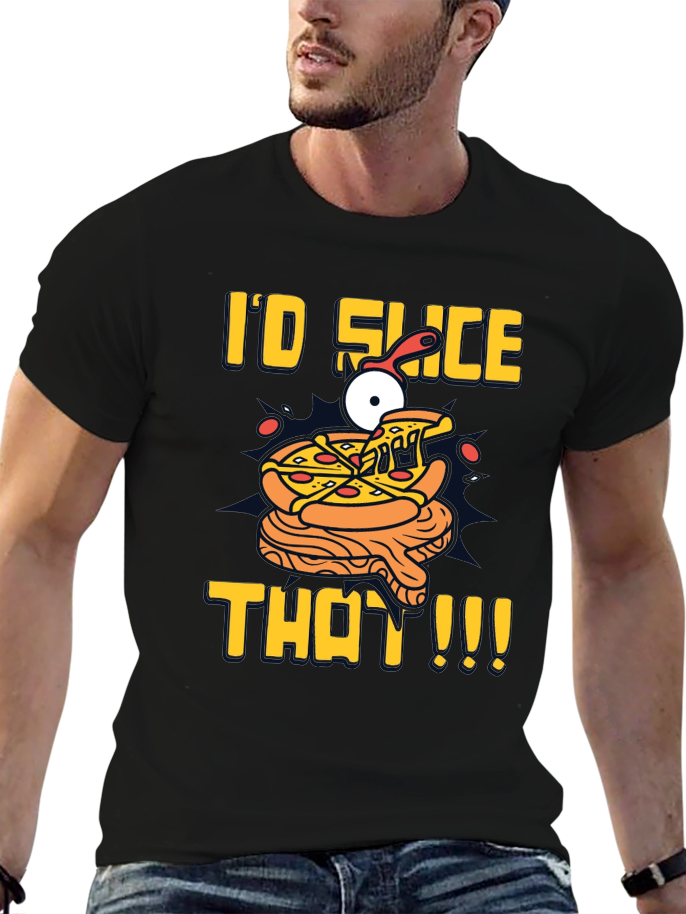 Black I'd Slice That Pizza T-Shirt | Fun Graphic Tee view 6