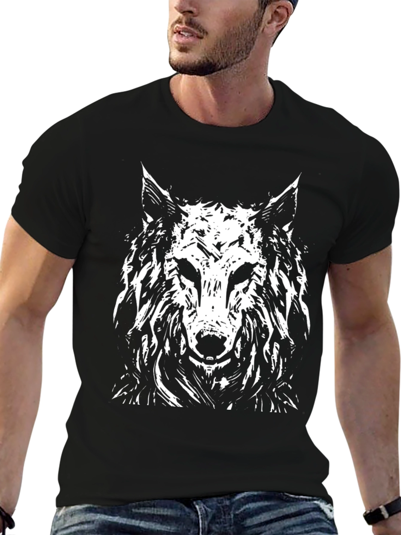Black Wolf Graphic T-Shirt - Black Cotton Tee view 6