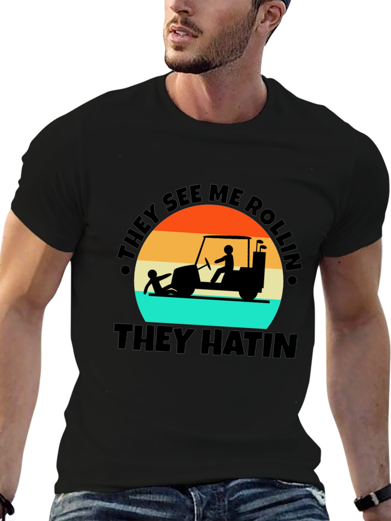 Black They See Me Rollin' Tee - Funny Golf Humor T-Shirt view 6