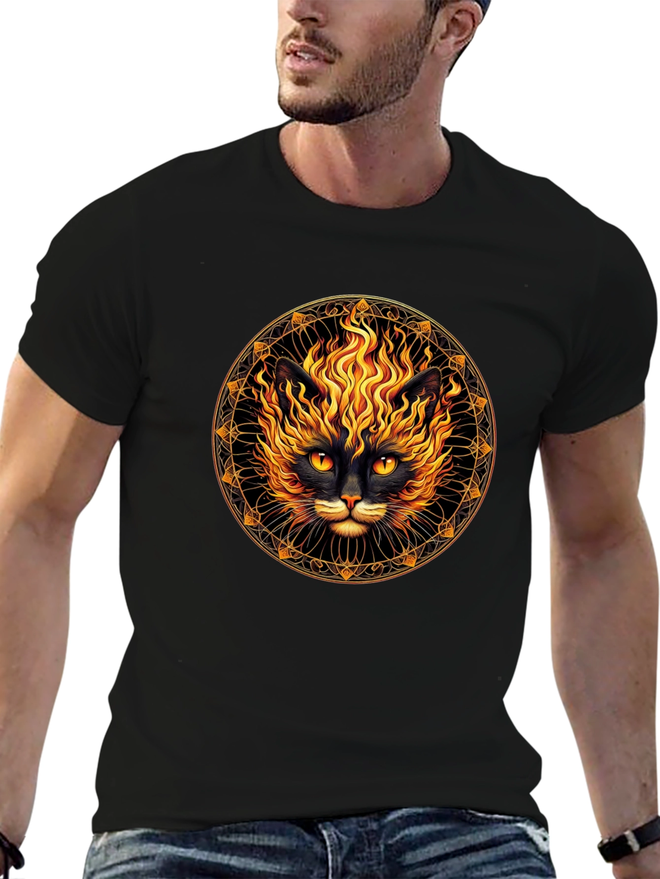 Black Fiery Cat Graphic T-Shirt - Black view 6